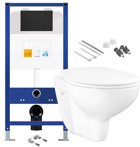 Wall Hung Toilet Pan with 1.10m Concealed Cistern Fame - Matt Black Flush Plate