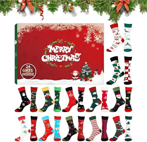 Weihnachten Socken Damen Adventskalender 2025 Frauen Erwachsene Kuschelsocken Weihnachtssocken Männer