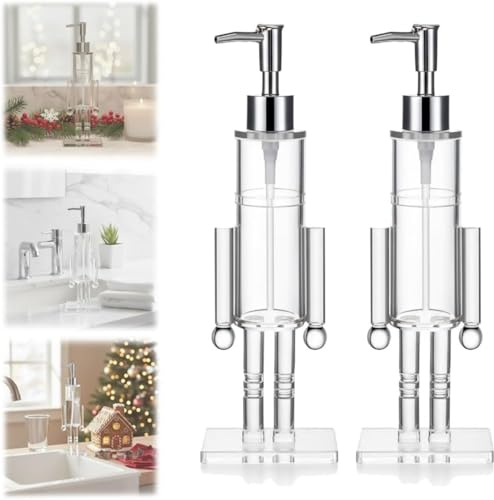 Clear Acrylic Nutcracker Soap Dispenser,Refillable Christmas Hand Soaps Bottle,Nutcracker Hand Soap Dispenser,Festive Wash Liquid Lotion Pump,Soaps Design Dispenser for Kitchen & Bathroom (2 Pcs)