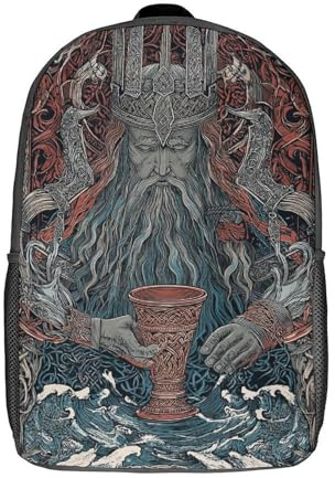 Sac à dos scolaire enfant imprimé en 3D, adorable sac de voyage, roi viking avec calice, sac à dos enfant décontracté pour activités de plein air, sac à dos poster pour filles et femmes 17 pouces