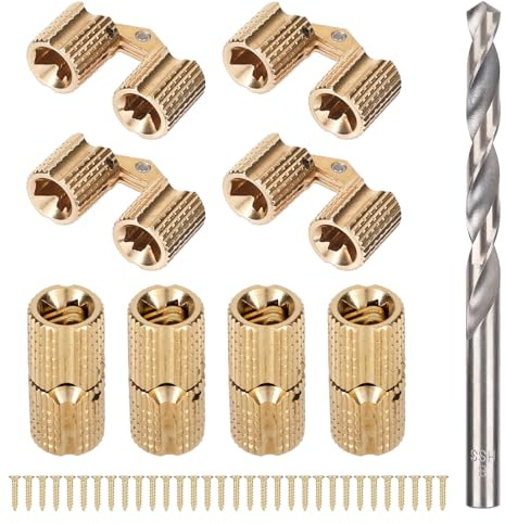 8pz 8mm Cerniere a Cilindro Nascoste Ottone con Punta Trapano, Kit Cerniere Mobili Invisibili Apertura 180 Gradi con Viti per Mobile Invisibile Scatola Gioielli Progetti Fai da Te Legno