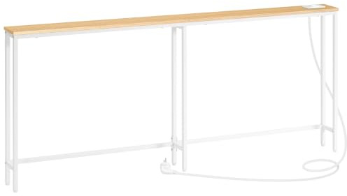 HOOBRO Console Meuble avec multiprise, Table Console avec Station de Charge, Bout de Canapé étroit, Console derrière Le canapé, pour entrée, Couloir, Hall, Blanc et Couleur Bois EWN185CXG01