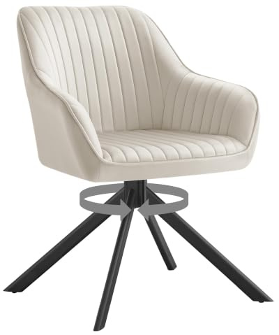 SONGMICS Esszimmerstuhl, bis 120 kg belastbar, Küchenstuhl, Sessel drehbar, Samt, Polsterstuhl mit Armlehnen, Stahlbeine, für Esszimmer, Küche, cappuccinobeige-tintenschwarz KDC161LH01V2