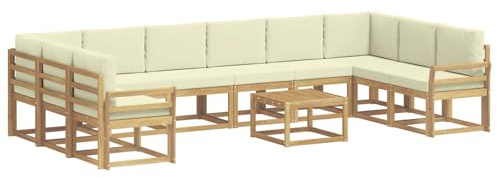 vidaXL Outdoor-Sofagarnitur mit Kissen 11 pcs Weiß und Creme, Akazienholz Sofa, modernes Garten-Sofa, wetterfestes Sitzmöbel, Flexibles Möbelstück für den Hinterhof