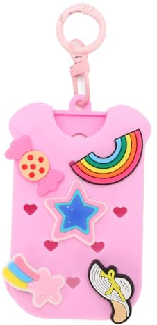 Silikon Handspray-Etui Hundeform Rosa, 360° Rundumschutz -Halter Auslaufsicher & Stoßfest, Sprühflaschen-Abdeckung mit 5 Anhängern Schlüsselanhänger für Damen