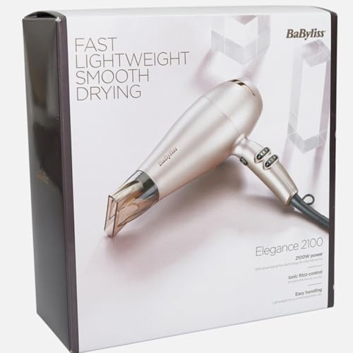 BaByliss Elegance Hair Dryer - 2100W Professional Ionic Blow Dryer, Lightweight Travel Hairdryer, Fast Drying Ceramic Hair Dryer, 3 Heat & 2 Speed Settings, Gold Ceramic, 5336C