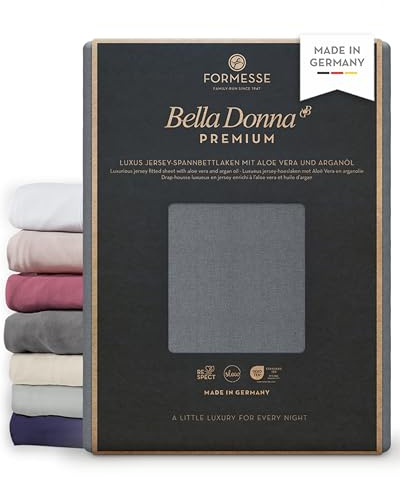 Bella Donna Premium feines Luxus-Jersey-Spannbettlaken: seidig&weich, glatt | FORMESSE Farbe Hellanthrazit; 200x220-200x240cm, bis 30cm; 97% Baumwollzwirn, 3% Elastan; Aloe vera, Arganöl, merzerisiert