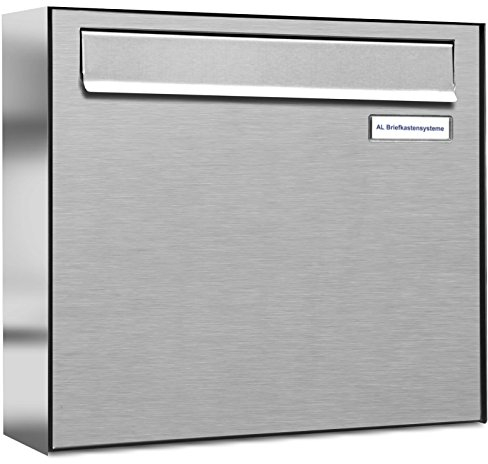 AL Briefkastensysteme 1er Briefkasten für Tür/Zaundurchwurf, 1 Fach DIN A4, wetterfeste Premium Briefkastenanlage aus V2A Edelstahl