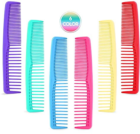QITIMIR 6 Pcs Colorful Hair Combs for Women, Wide Tooth Fine Dressing Detangler Comb for Kids Woman Men (Red, Blue, Green, Purple, Pink, Yellow)