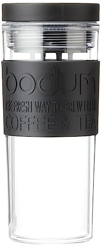 BODUM - 11685-01S - Travel Mug à Double Paroi en Plastique - couvercle à Vis hermétique - 0.45 L, Noir