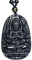 Purmy Buddha Anhänger Naturstein Amulett, Avalokitesvara Jade Buddha mit Verstellbarer Schwarzer Perlenkette 52-72cm