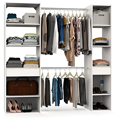 MUEBLES PITARCH | Armario Vestidor Ropero Abierto, 2 Barras, 2 Cajones, 8 Estantes, Blanco, 200x200x50cm (Alto x Ancho x Fondo), Moderno, Gran Capacidad, Modelo Cloe