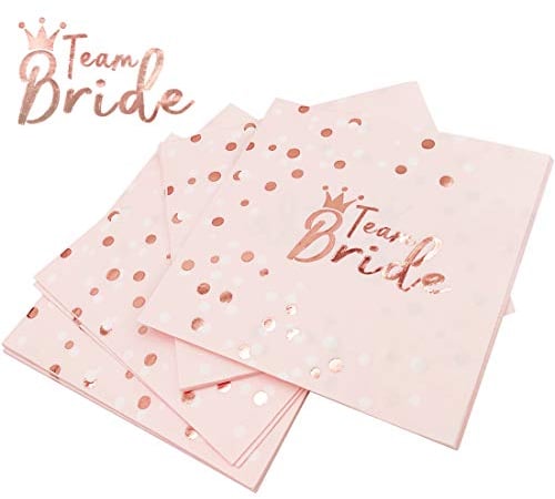 JGA Servietten Rosegold, 32 Stück Team Bride Servietten Tisch Deko, Rosa Team Braut Papierservietten für Frauen Party Deko JGA Tischdeko Junggesellen Junggesellinnenabschied Abschied
