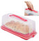 Relaxdays Kuchenbox eckig, Tragegriff, mit Deckel, für Kastenkuchen, Kuchenbutler, HBT 15 x 37 x 16 cm, rot/transparent