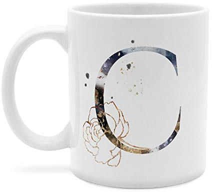 printplanet - Tasse mit Buchstabe: C - Kaffeebecher, Mug, Becher, Kaffeetasse, Beidseitiger Druck - Farbe Weiß