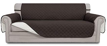 Greatime Reversibler Sofaüberzug 3 Sitzer, Wendbarer Sofabezug für Kinder Hunde Katze, Waschbar Sofaüberwurf, Weicher Möbelschutz Couchbezug mit Gummiband, Schokolade/Elfenbein