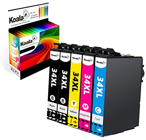Koala Kompatible Tintenpatrone Ersatz für Epson 34 XL 34XL Multipack für Workforce Pro WF-3720DWF WF-3725DWF WF-3720 WF-3725 Drucker (2 Schwarze, 1 Cyan, 1 Magenta, 1 Gelb, 5er-Pack)