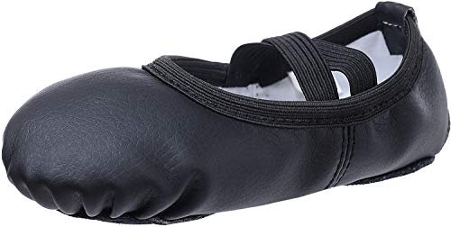 Chaussures de Danse Classique Cuir Demi Pointe Pantoufle de Ballet Ballerine Chausson de Gym pour Enfants et Femme Noir 37