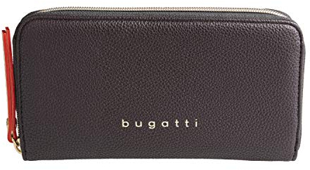 Bugatti Ella Geldbörse für Damen groß, Portemonnaie lang aus Kunstleder in braun