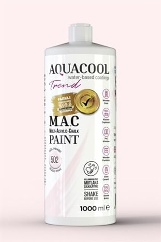 Happy Woody AquaCool Multi Surface, Acrylic, Chalk, Matt, Quick Dry Paint/For Interior and Exterior Use on Furniture, Wood, Plastic, Glass, Ceramic, Stone (1000 ml, Rose Pink 502)