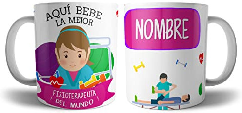Kartoon Kase Taza Fisioterapeuta Mujer Original Personalizada con Nombre | Mejor del Mundo Taza Profesiones de Cafe Desayuno para Regalar (Fisiterapeuta Mujer)