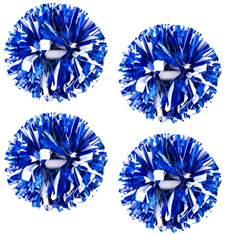 Creatiee Cheerleader-Pompons, metallisch, Cheerleader-Pompons für Schule, Sport, Tanzspiele, Teamgeist, Cheerleader, Cheerleader, Cheerleader, Cheerleader-Pompons, 4 Stück, Blau / Weiß