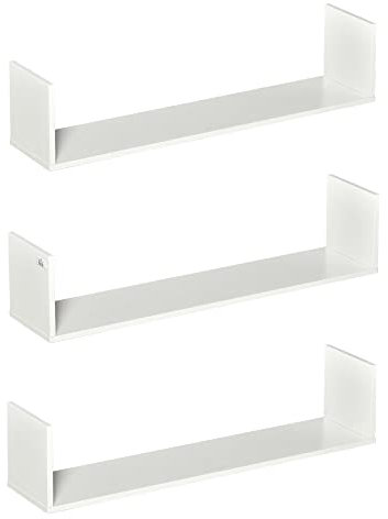 HOMCOM Lot de 3 étagères murales flottantes - dim. 80L x 18l x 18H cm - kit Complet de Fixation Inclus - MDF Grain de Bois Blanc