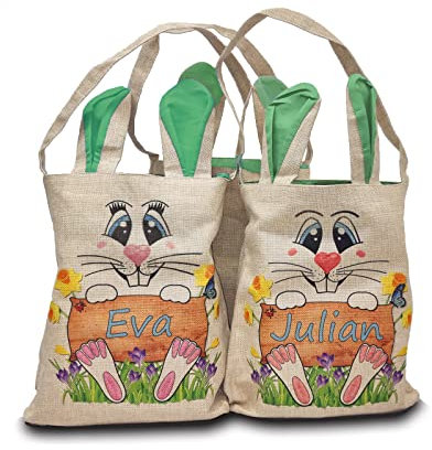 Ostertasche personalisierbar mit Namen, Text, / Osterhase o. Häsin/GRÜN/groß mit Ohren/Ostern/Beutel Tasche/Jute/Osterkorb/personalisiertes Osterkörbchen/Kinder (grün)