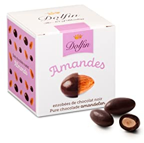 Dolfin Zartbitter-Schokomandeln - Bittersüße Kugeln mit gerösteten Mandeln und cremigem Überzug aus Schokolade - Premium-Schoko, Gourmet-Süßigkeiten, Geschenke - Hergestellt in Belgien, 115 g