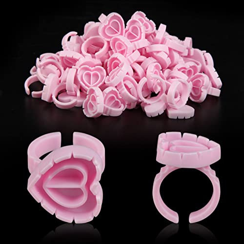 ZXMFDZ 100PCS Pink Plastic Glue Rings for Eyelash Extensions, Nail Polish, Manicures, Tattoos, Eyebrow Tattoo, Eyeliner