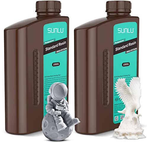 SUNLU 2KG 3D Printer Resin, Fast Curing Standard Resin for LCD/DLP/SLA Resin 3D Printer, 405nm UV Curing 3D Printing Resin, 1KG Bottle, Pack of 2, 2000G Resin, Grey+White