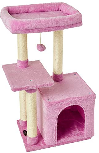 FISH&NAP US11P - Árbol de gato rosa lindo para interior de gato torre gato condominio sisal rascadores postes con plataforma de salto muebles de gato, centro de actividades, casa de juego, rosa