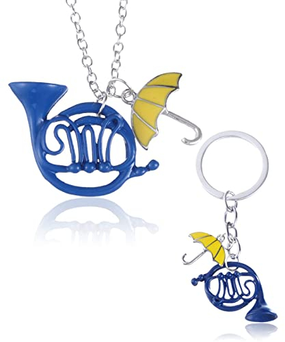 2 Stück Waldhorn-Schlüsselanhänger, Blaues Horn-Emaille-Schlüsselanhänger, Regenschirm-Anhänger, Geburtstagsgeschenke, Geschenke für Eltern