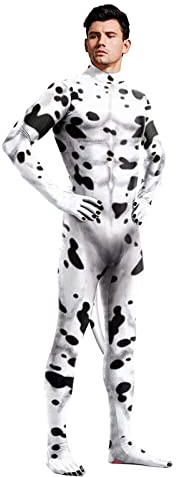 TPone Disfraz de vaca lechera con colas, disfraz de vaca de cuerpo completo, overol de cuerpo completo, body muscular de animales, fiesta de cosplay (M)