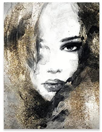 WallArena Poster Frau Gesicht Sexy Gold 50x70 cm Hochformat - OHNE RAHMEN XXL Wandposter Kunstdruck Fotoposter Wandbild Wandbilder Wand Bild auf Poster Wohnzimmer Schlafzimmer Küche