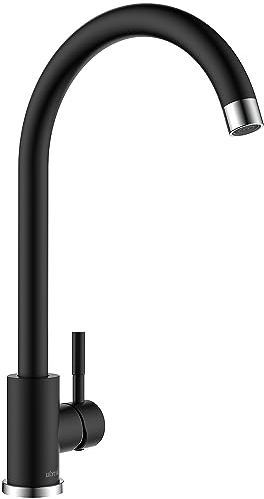 Ulytid Wasserhahn Küche Schwarz, Hochdruck Küchenarmatur 304 Edelstahl, 360° Drehbar Armatur Mischbatterie Einhebelmischer für Küchenspüle mit G3/8 Anschluss, Einstellbares Warmes und Kaltes Wasser