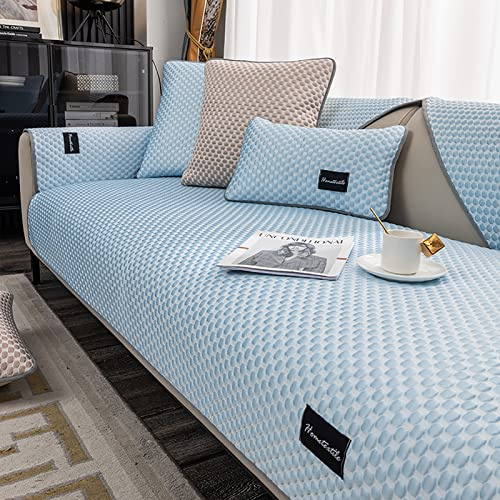 LIANGLAOI Eisseide Sofabezug für 1 2 3 4 Sitzer,Kühle Sommer Sofa Abdeckung,Anti-Rutsch Sofaüberwurf,EIS Seide Matten Klimaanlage Schlafmatte Hunde Haustiere Möbel Schutz-Blau,1pc-90x180cm