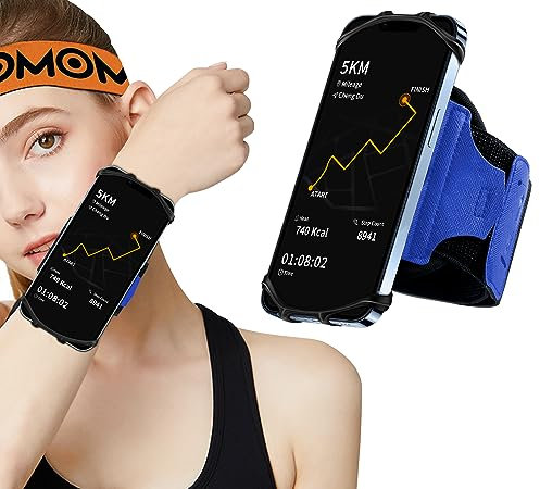 HLOMOM Handyhalter Armband 360° Drehbar und Abnehmbar, Handytasche Joggen für iPhone 17/16/15/14/13/12/Pro/Pro Max/XS/XR/X/8/7/6/Plus und andere 4,5''-7'' Handys für Laufen (Blau)