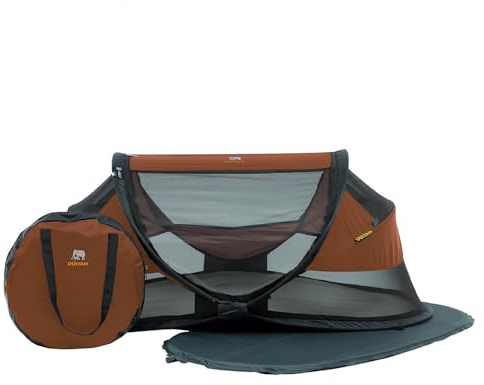 Deryan Baby Reisebett mit Matratze ab Geburt bis 2,5 Jahre - Pop Up Babybett Babyzelt in 2 Sekunden aufgestellt - inkl. Moskitonetz & Reisetasche - 120x75x50cm (Caramel)