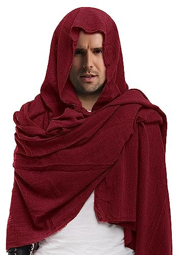 JIAHG Vintage Châle Halloween pour Hommes et Femmes Costume de Médiéval Renaissance Cape à Capuche Poncho Cape de Sorcier Vampire Respirant Coupe-Vent