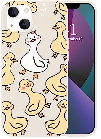 MAYCARI Funny Duck Phone Case for iPhone 7/8/SE 2020, White Liquid Silicone Girly Cases,Cartoon Soft Gel Rubber Full-Body Protective Microfiber Lining Shockproof Cover