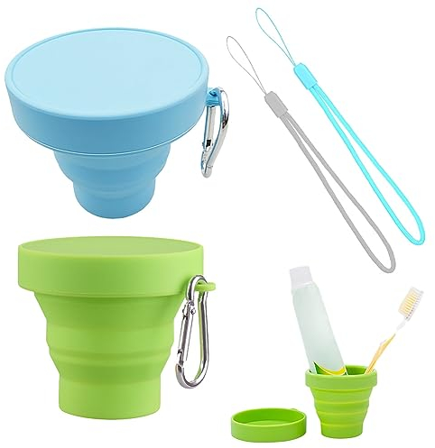 Gobelets Pliables en Silicone - 2PCS Mug à Café Portable, Coupe de Voyage Légère, Tasses Réutilisables avec Couvercle pour Le Camping