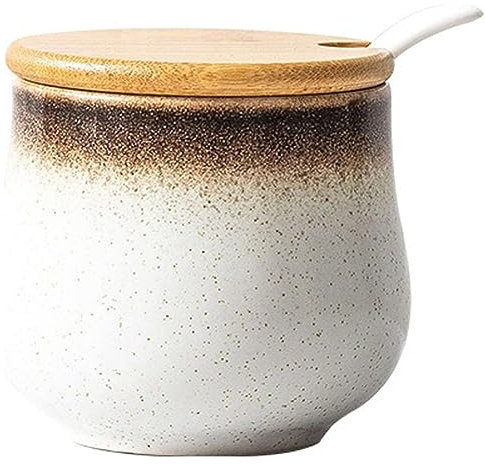 FülleMore Keramik Gewürzdose Zuckerdosen mit Deckel und Löffel Retro Gewürzgläser Küche Gewürzbehälter Vorratsdose Salzdose Vorratsbehälter Gewürzbox 230ml (Beige)