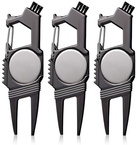 Poen 3 Pcs 7 in 1 Golf Divot Repair Tool and Ball Marker Golf Accessories for Men, Bottle Opener, Groove Cleaner, Putting Alignment, Metal Green Tool
