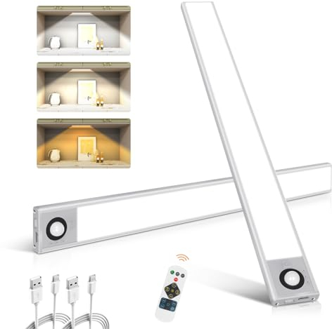 MEKKLEON Unterbauleuchte Küche led,100LEDs Sensor Licht 3 Farben Schrankbeleuchtung Led mit Bewegungsmelder,Wiederaufladbar Nachtlicht,led strip batteriebetrieben für Schlafzimmer,Treppe (40cm-2)