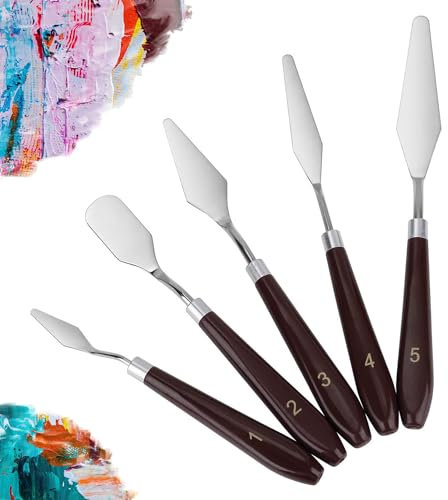 Set de Couteaux à Palette, 5 Pièces Couteaux de Peinture, Couteaux à Peindre en Acier Inoxydable, pour Peinture Acrylique et à l'Huile