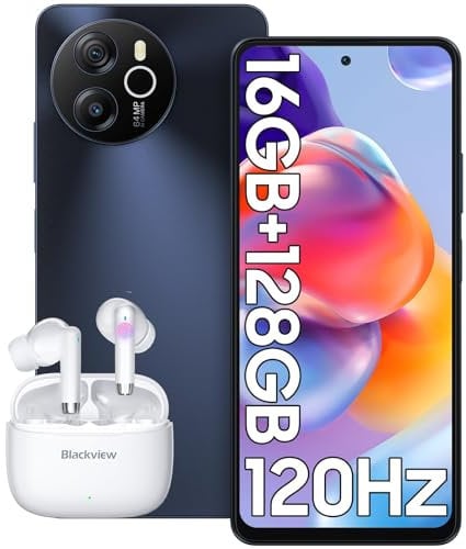 Blackview Color8 Mobile phone, 16GB+128GB/2TB (2025), 6000mAh 18W Fast Charge, 6.75''HD+ 90Hz, Android 13 phone, 50MP Main Camera, 4G Dual Sim Smartphone, 3 Card Slots, Face Unlocked Phone - Black