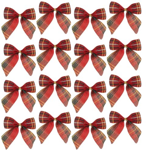 JIHUOO 24 Stk. Weihnachts-Burlap-Schleifen Karierte Schleifen Gingham-Band-Schleifen Buffalo-Plaid-Schleifen Weihnachtsbaum-Schleifen Geschenkband-Schleifen Feiertags-Dekorative Schleifen Kleine