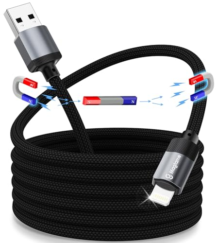 Magtame Magnetisch iPhone Ladekabel Schnellladekabel, Aufgerollt USB A Light-ning Kabel 1M iPhone MFi Zertifiziert iPhone Kabel Nylon Fast USB Ladekabel für iPhone 14/13/13 Pro/12 X 8 7 6