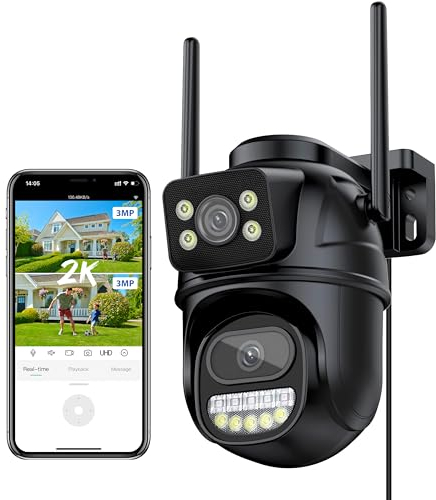 Reobiux 3K 6MP Telecamera Wi-Fi Esterno, 360° PTZ Videocamera Sorveglianza Esterno con Doppia Lente, Colori Visione Notturna, Tracciamento Automatico, Registrazione 24/7, IP66, Supporta Alexa